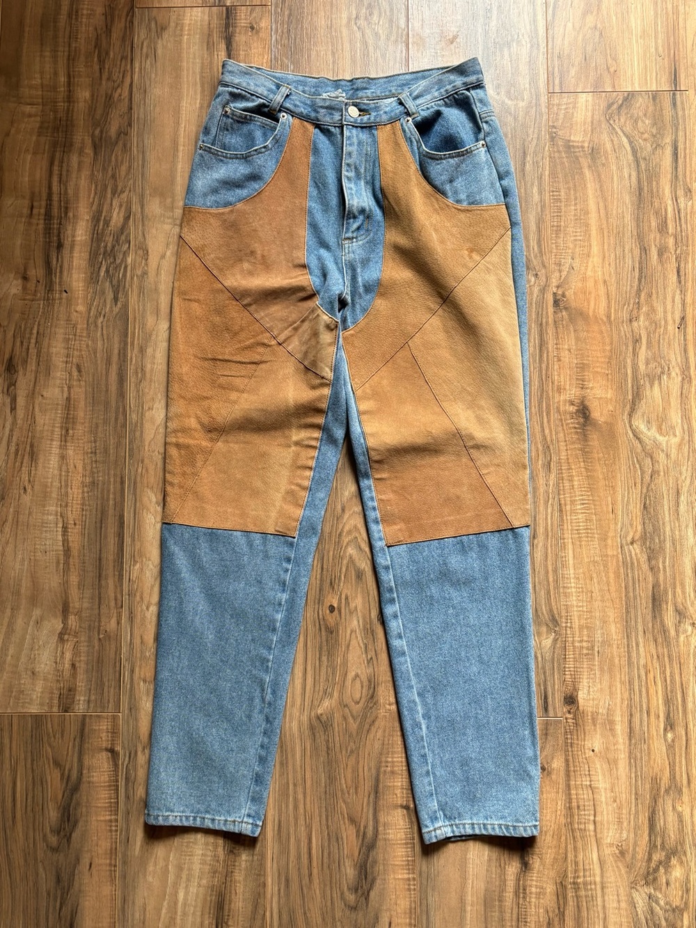 Rare Vintage 1990s Contempo Casuals Suede Inset Cowboy Chap Denim Jeans